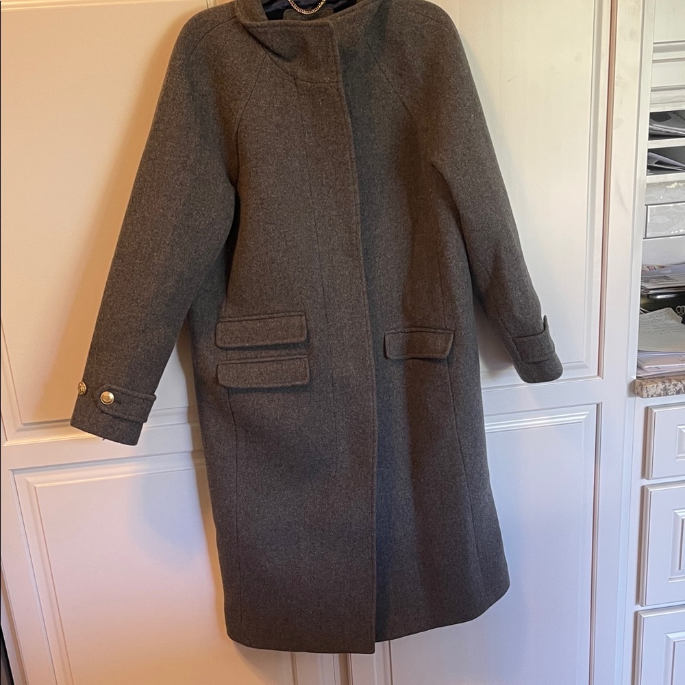 J. Crew Gray Wool-Blend Peacoat with Gold Button Detail